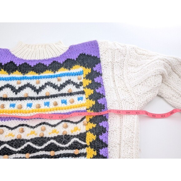 Kitty Hawk Vintage Chunky Wooden Beaded Shoulder Pads Knit Sweater Size Large - Picture 3 of 7
